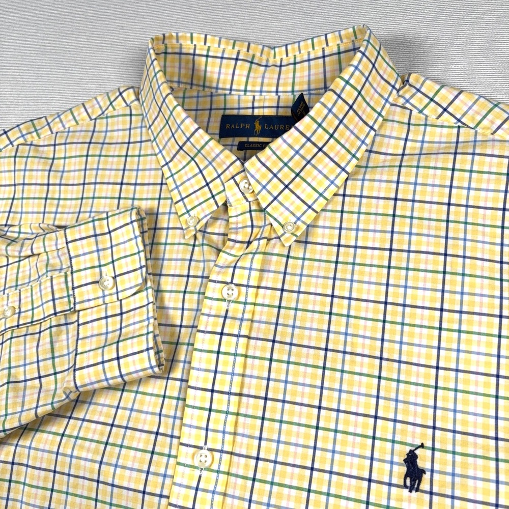Ralph Lauren Classic Fit Shirt Mens XXL Yellow Long Sleeve Button Cotton Stretch